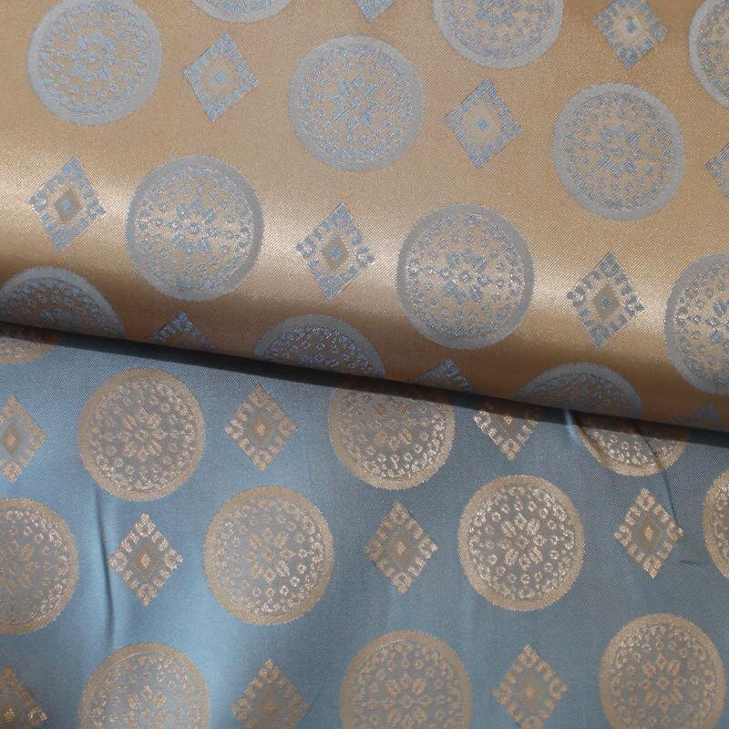 Futterstoff Jacquard Ornamente 20 mm taubenblau-bronze antik,  Design 234-F9535 Fb. 008