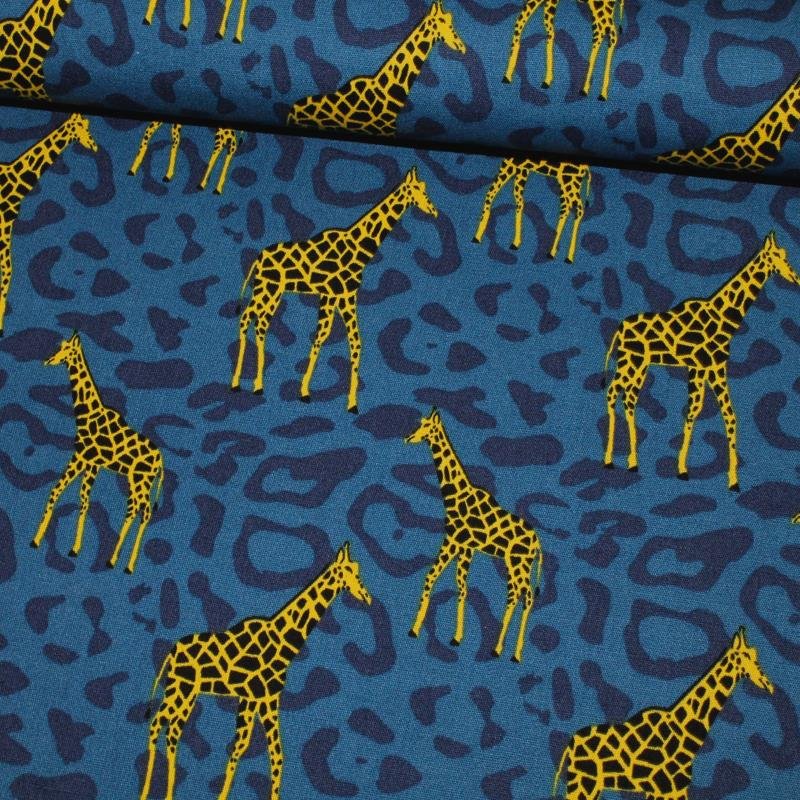 Baumwolldruck Serie Safari blau Giraffe ÖkoTex