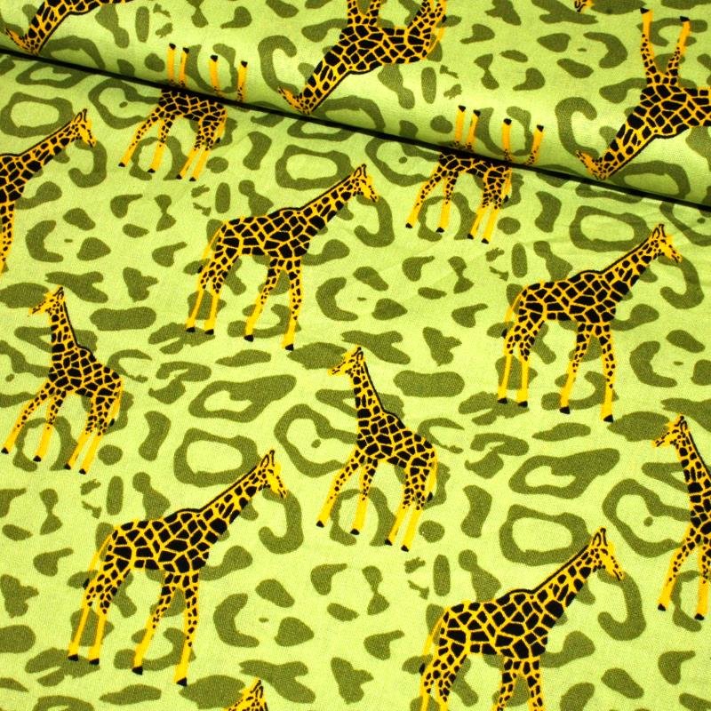 Baumwolldruck Serie Safari limetten-oliv Giraffe ÖkoTex