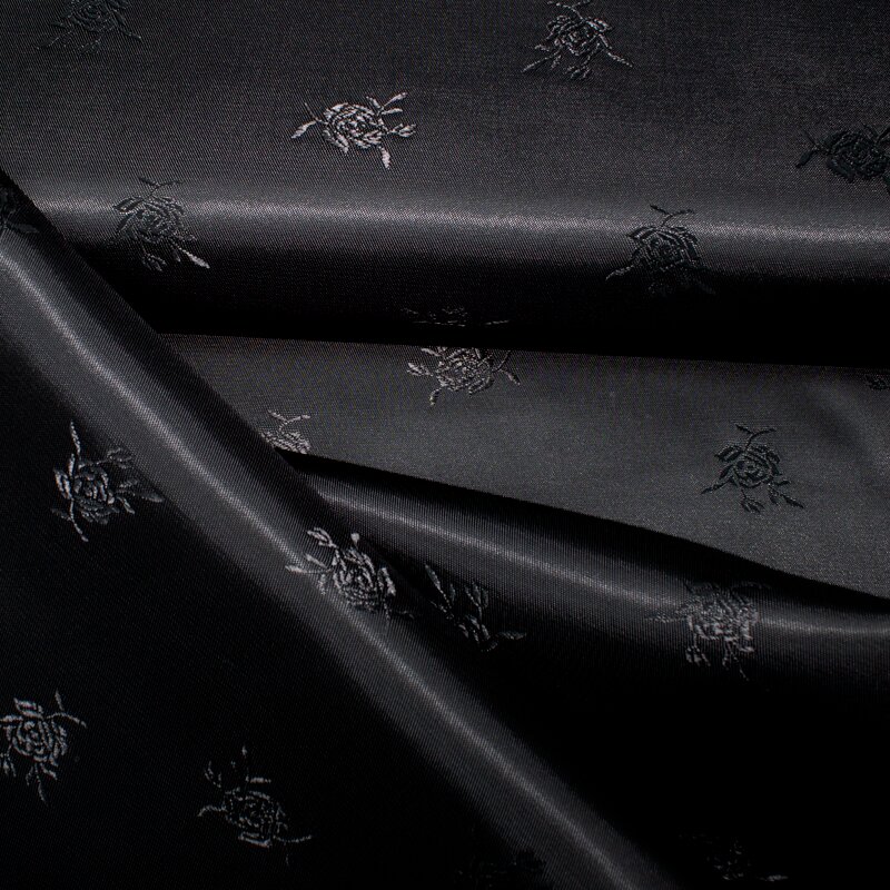 Futterstoff Jacquard Rosen 20 mm schwarz; Design 235-F126031 Fb. 999