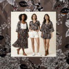 Satin Crash Flockdruck Blumen in schokobraun