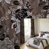 Satin Crash Flockdruck Blumen in schokobraun