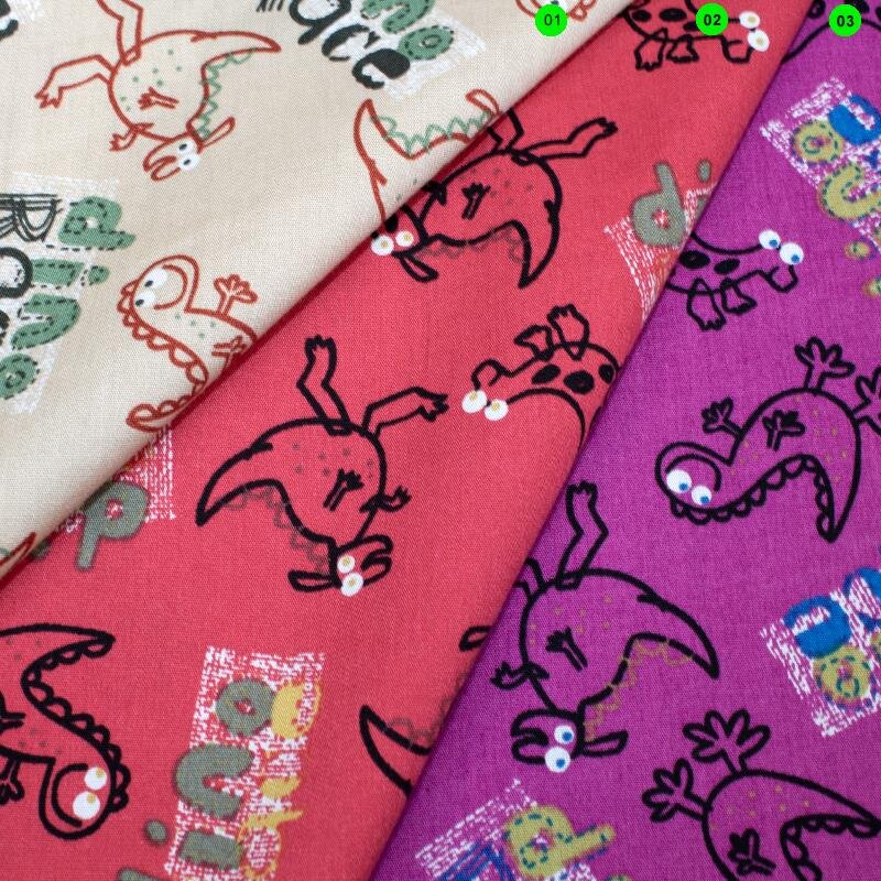 Popeline Druck "Dino Race" 03 violett