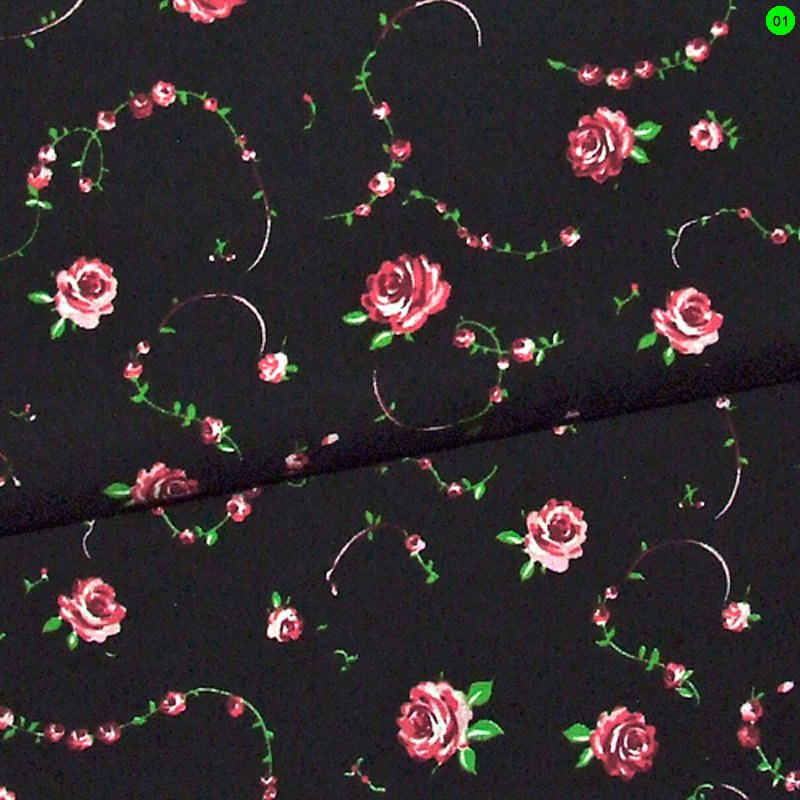 Baumwoll-Satin  "Rosen" schwarz 01 - Design 4890