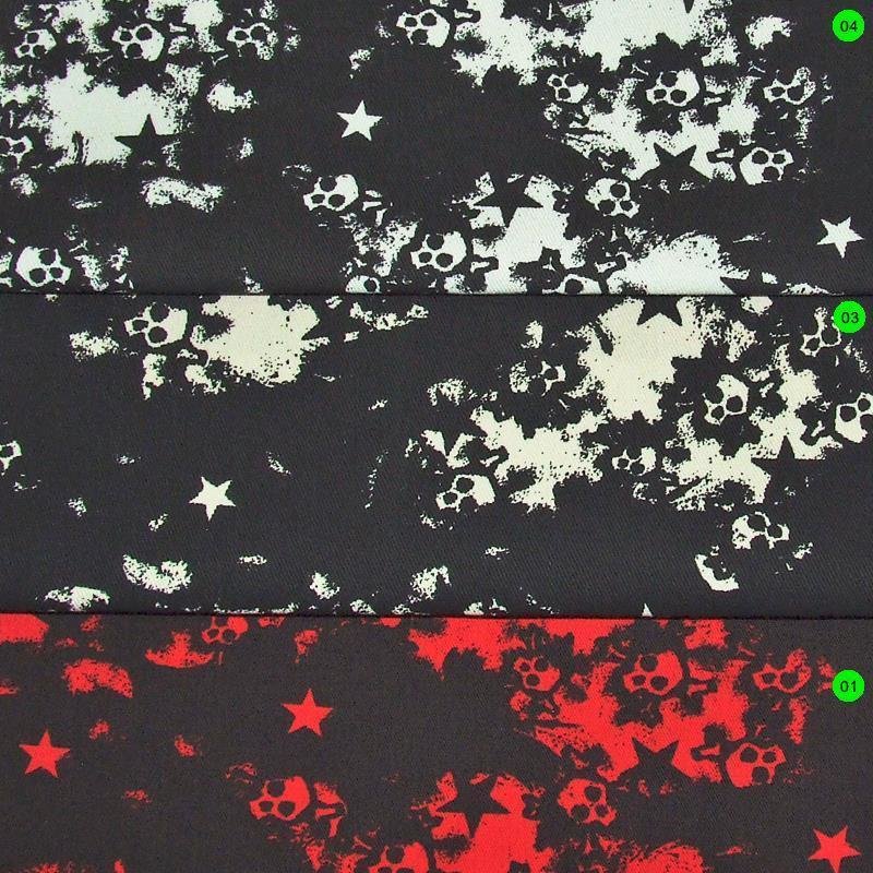 Gabardine bedruckt Totenkopf 03 weiß-schwarz