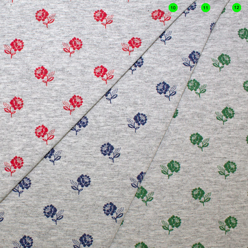 Jersey Digitaldruck Blumen grau mélange 10 rot
