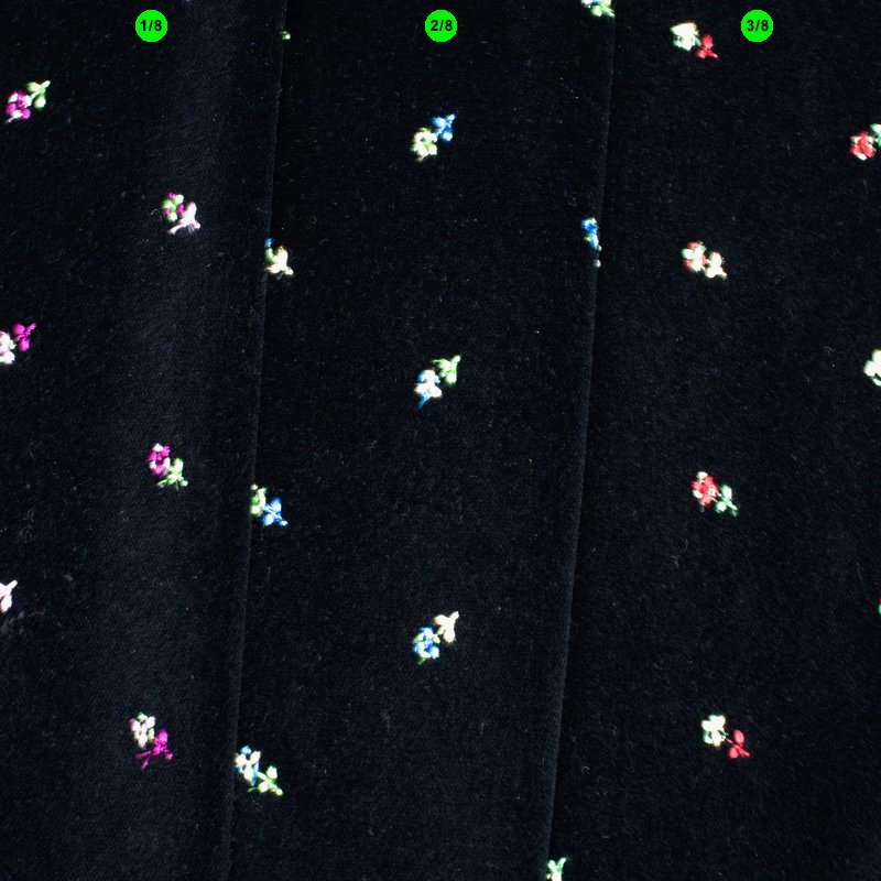 BW Samt  schwarz Stickerei Blumen 2/8 blau