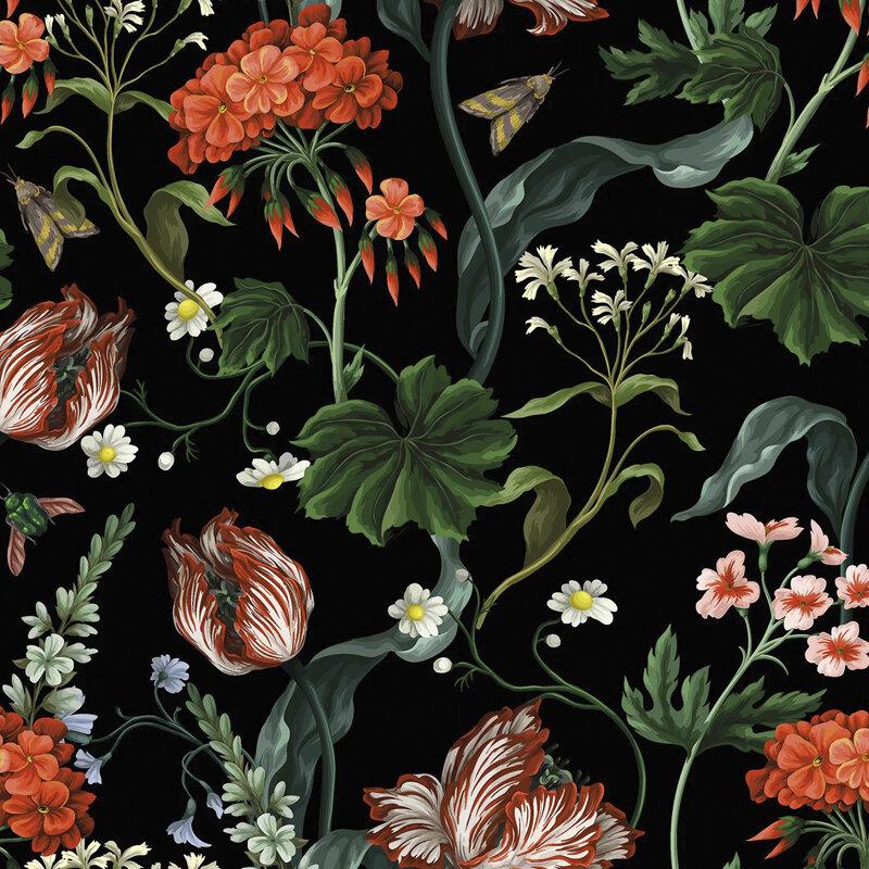 Samt, Digital bedruckt, Blumen