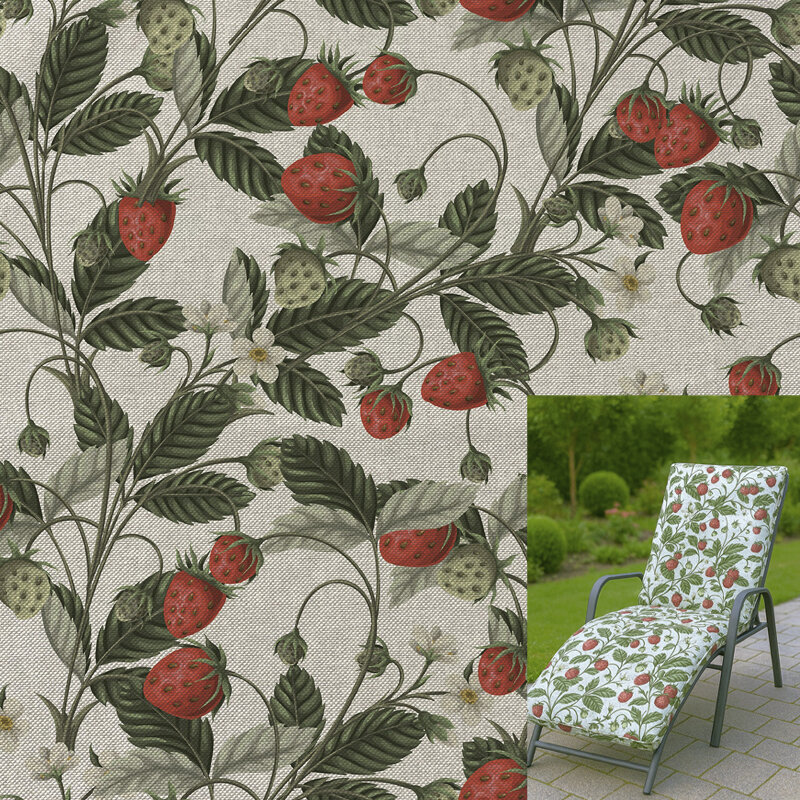 Canvas Baumwollstoff, digital bedruckt mit Erdbeeren