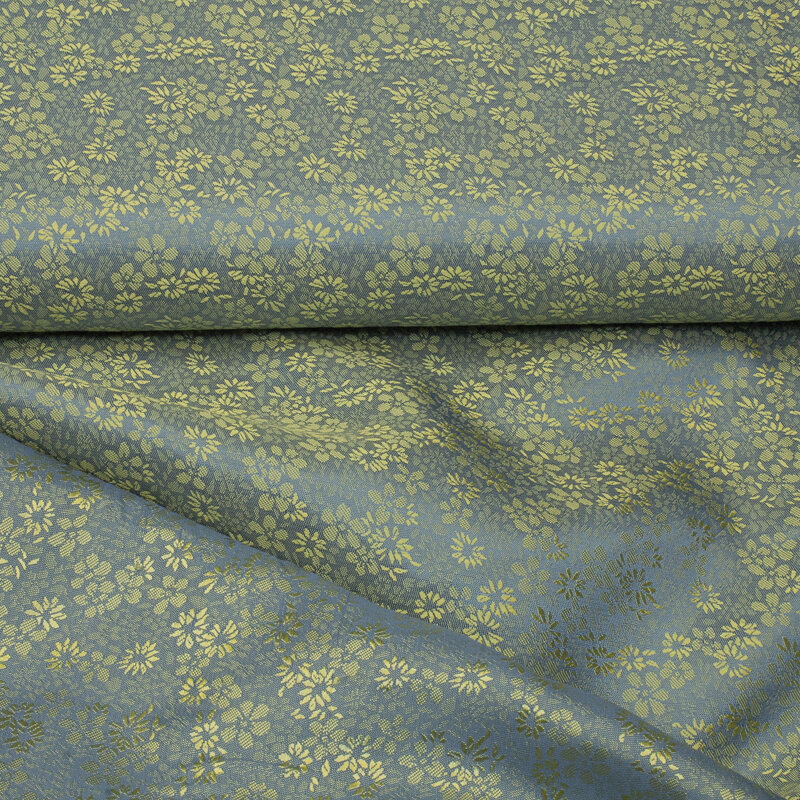 Futterstoff Jacquard Blumen, grau-gelb;  235-F039 Fb.416