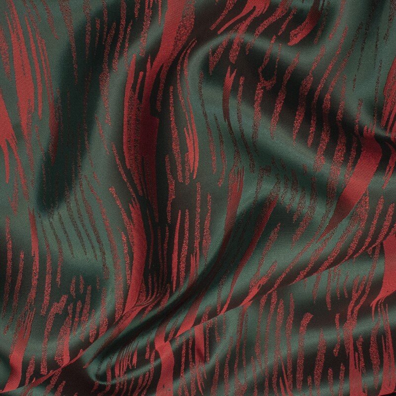 Futterstoff Jacquard Abstrakt, tannengrün-rot; Design 215-F121 Fb.3