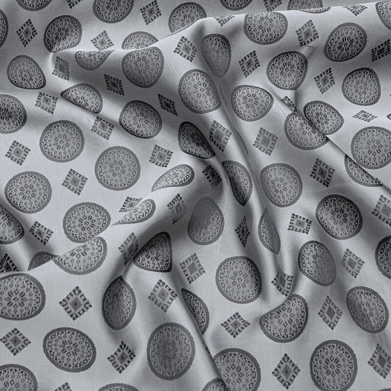Futterstoff Jacquard Ornamente 25 mm, silber-grau; 215-F122 Fb.6