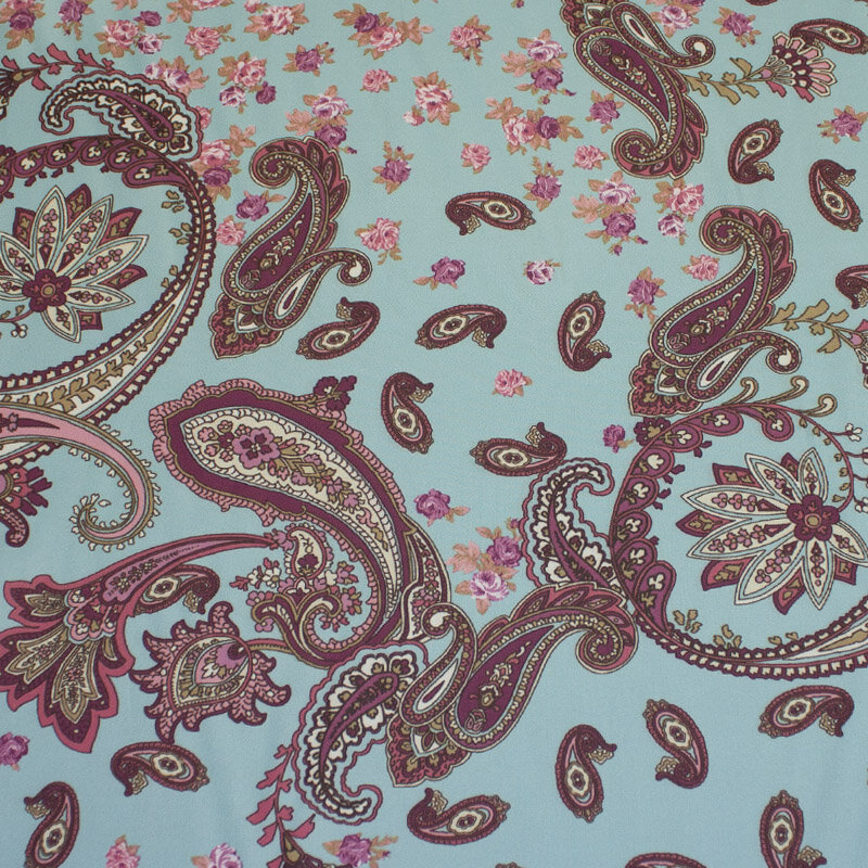 Futterstoff Viskose Acetat, Druck Paisley, türkis, Design 4