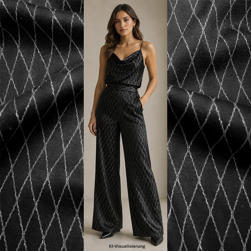 Elastischer Jacquard-Jersey mit Lurex-Rauten – Schwarz / Silber
